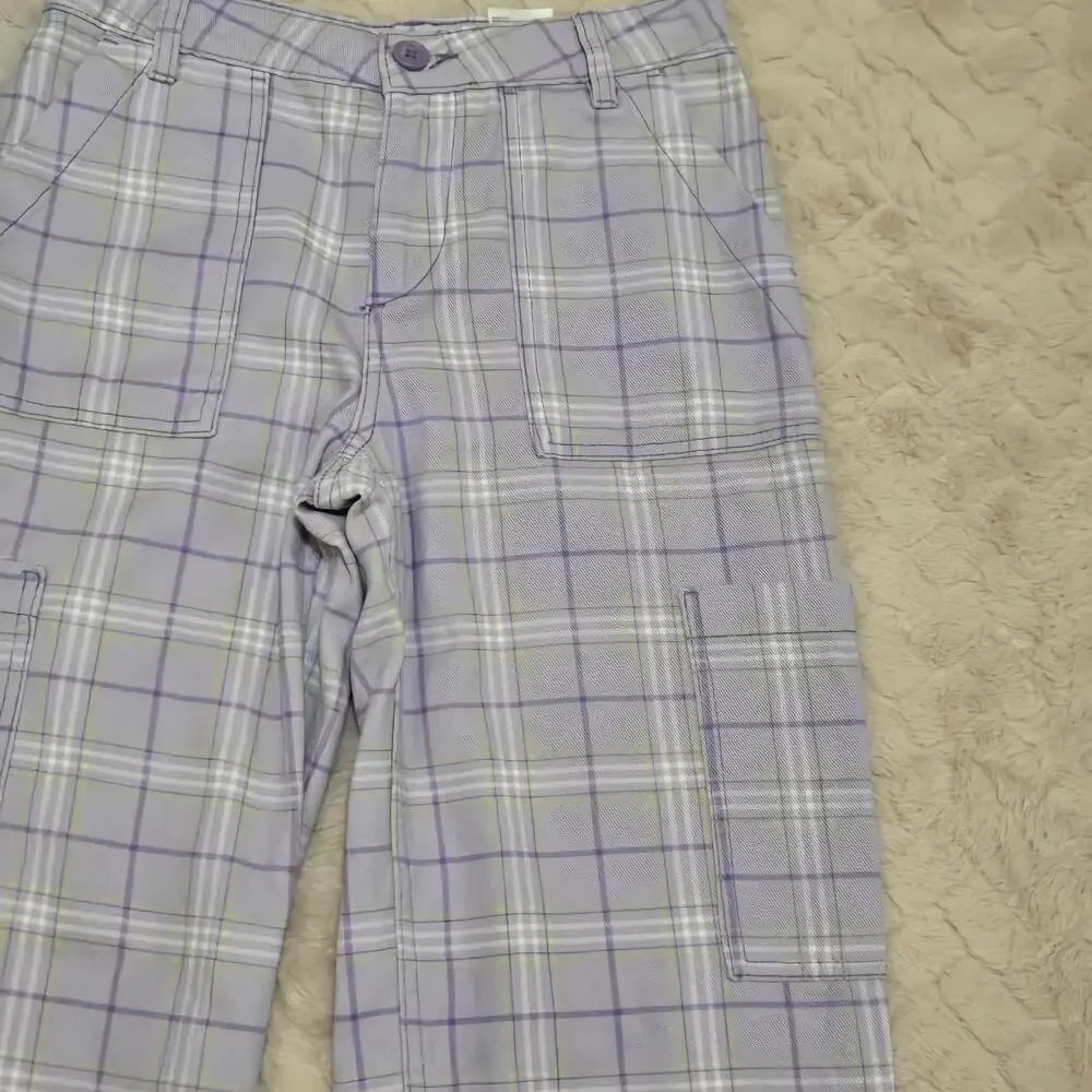H&M Divided Purple Plaid Cargo Cotton Pants, Size 2